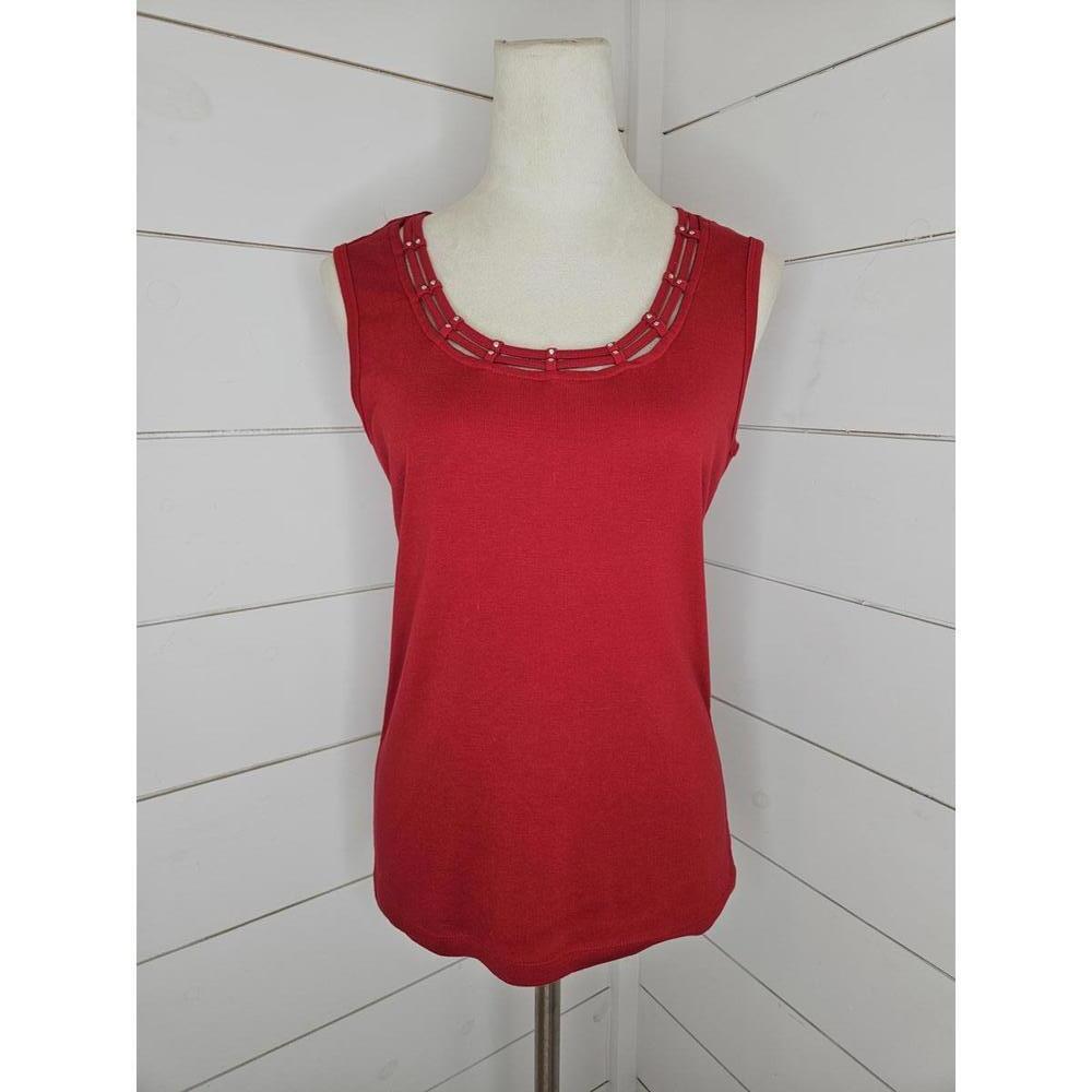 Karen Scott Medium red sleeveless shirt with rhinestone detail